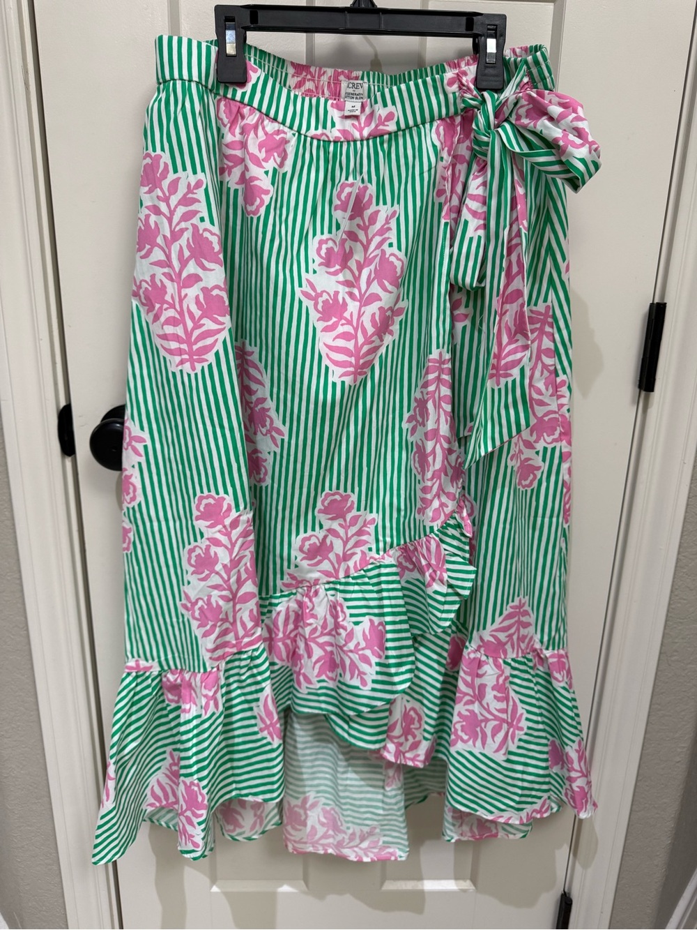 J. Crew Pink & Green Floral Stripe Wrap Skirt